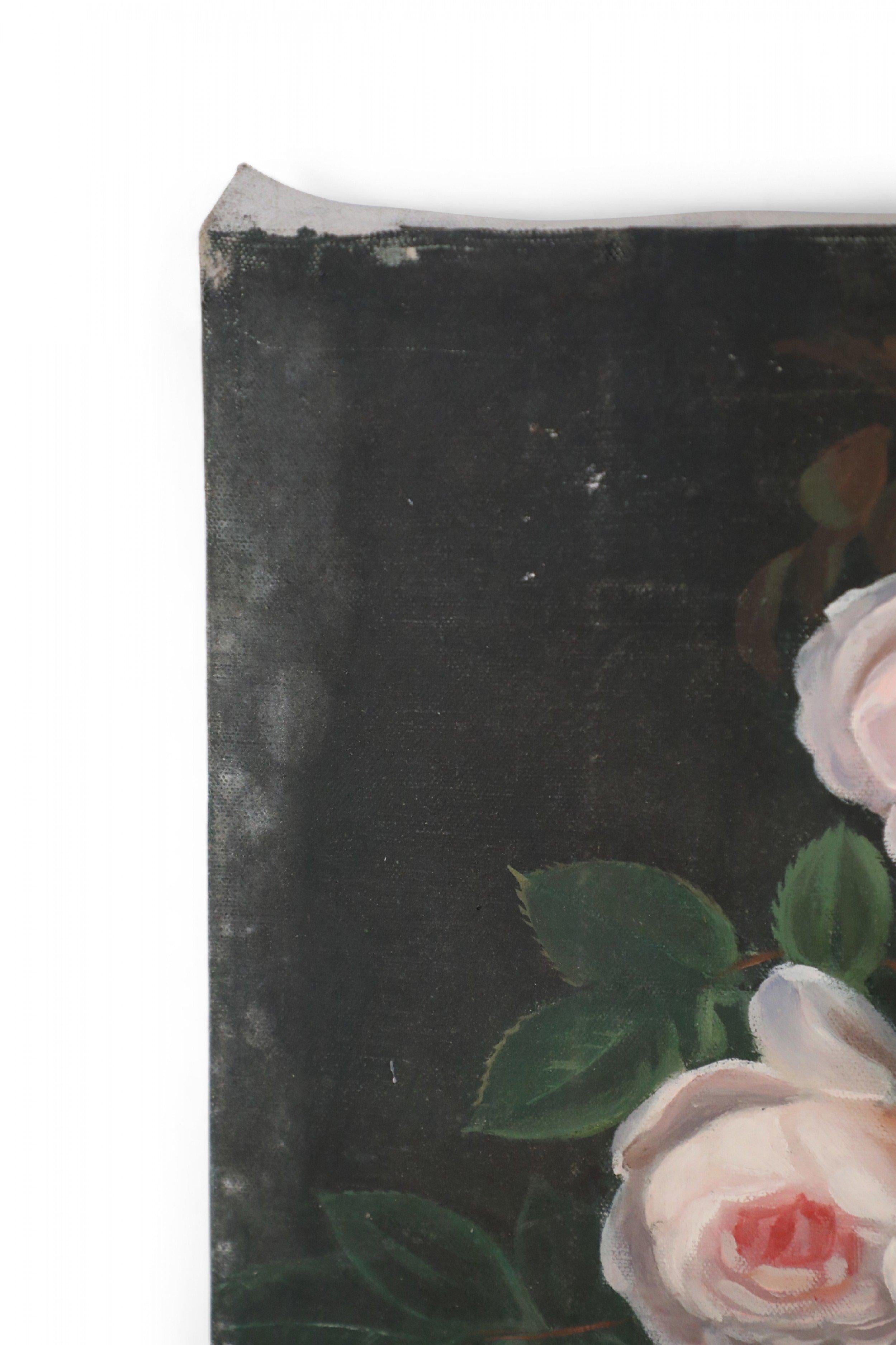20th Century Garden Roses Still Life Oil Painting on Canvas For Sale