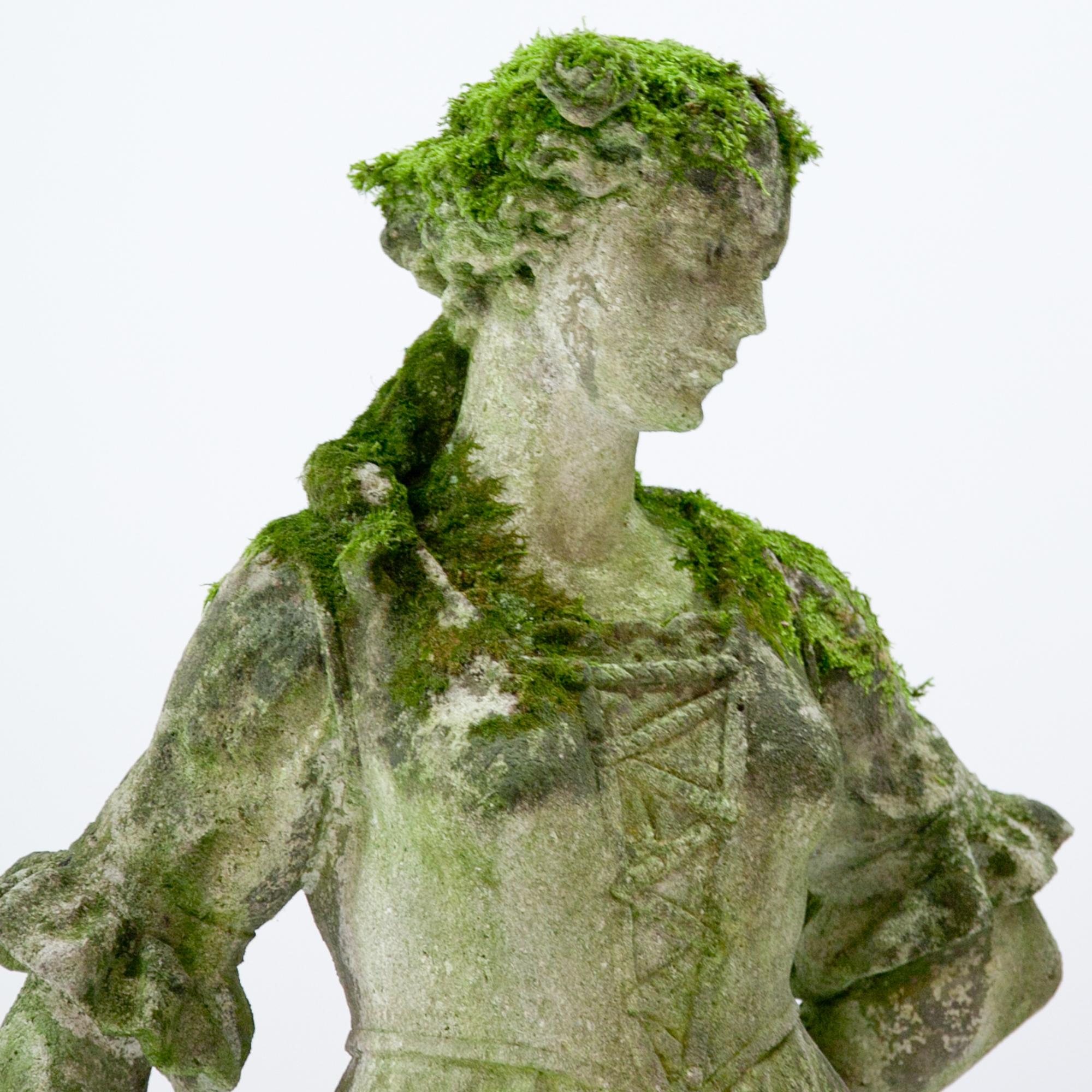 Stone Garden Sculpture of a Flower Girl, Early 20th Century