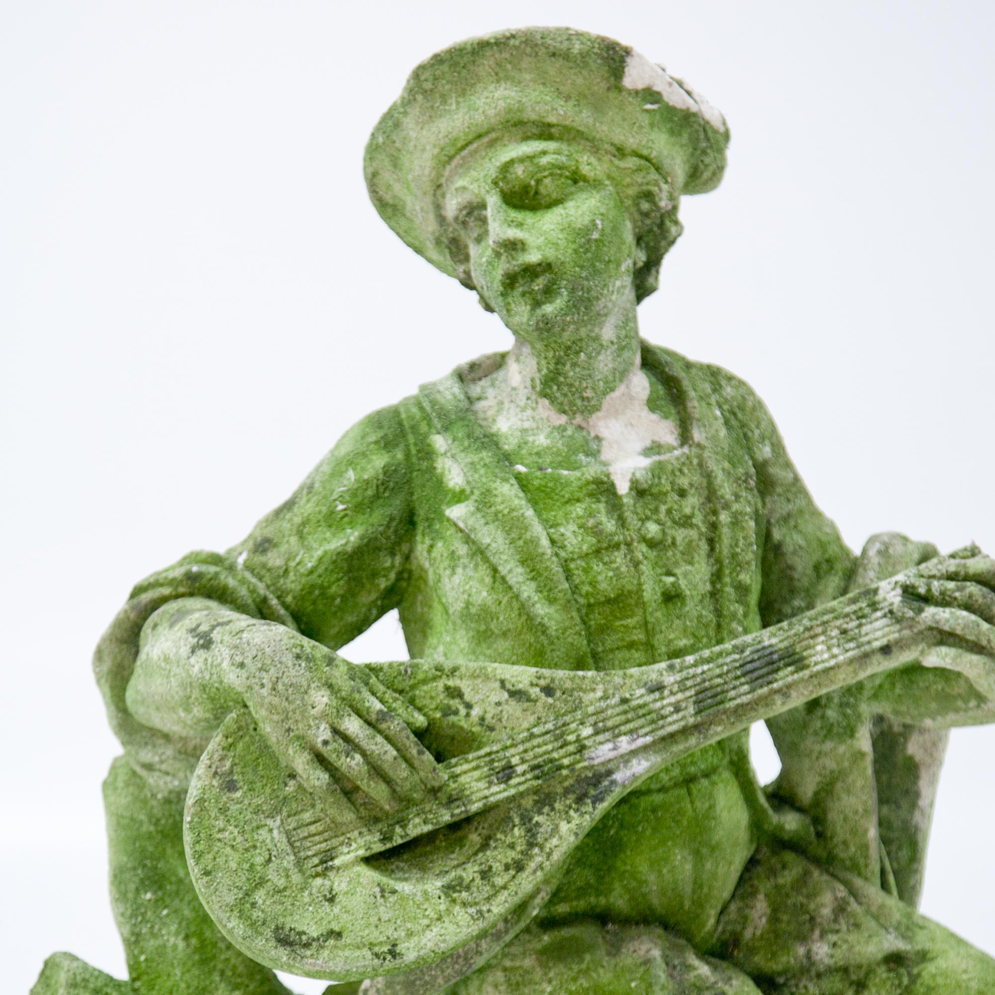 Hand-Carved Garden Sculpture of a Musician, prob. Italy, 20th Century