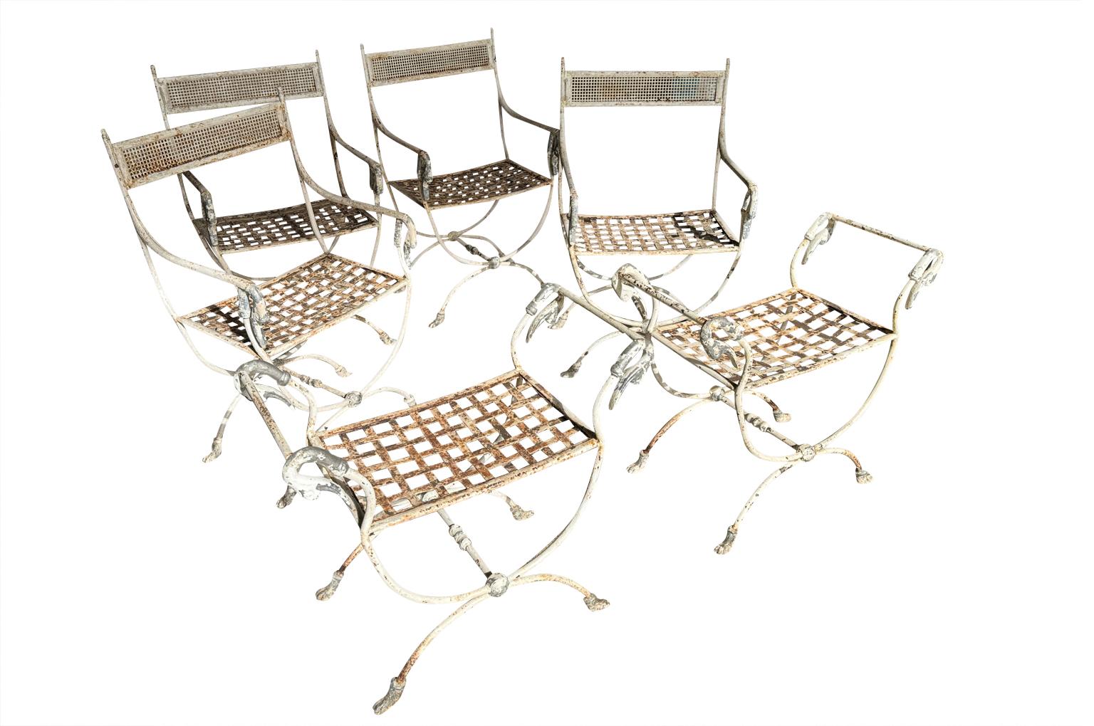 French Garden Set Of Curule Form Garden Chairs And Stools
