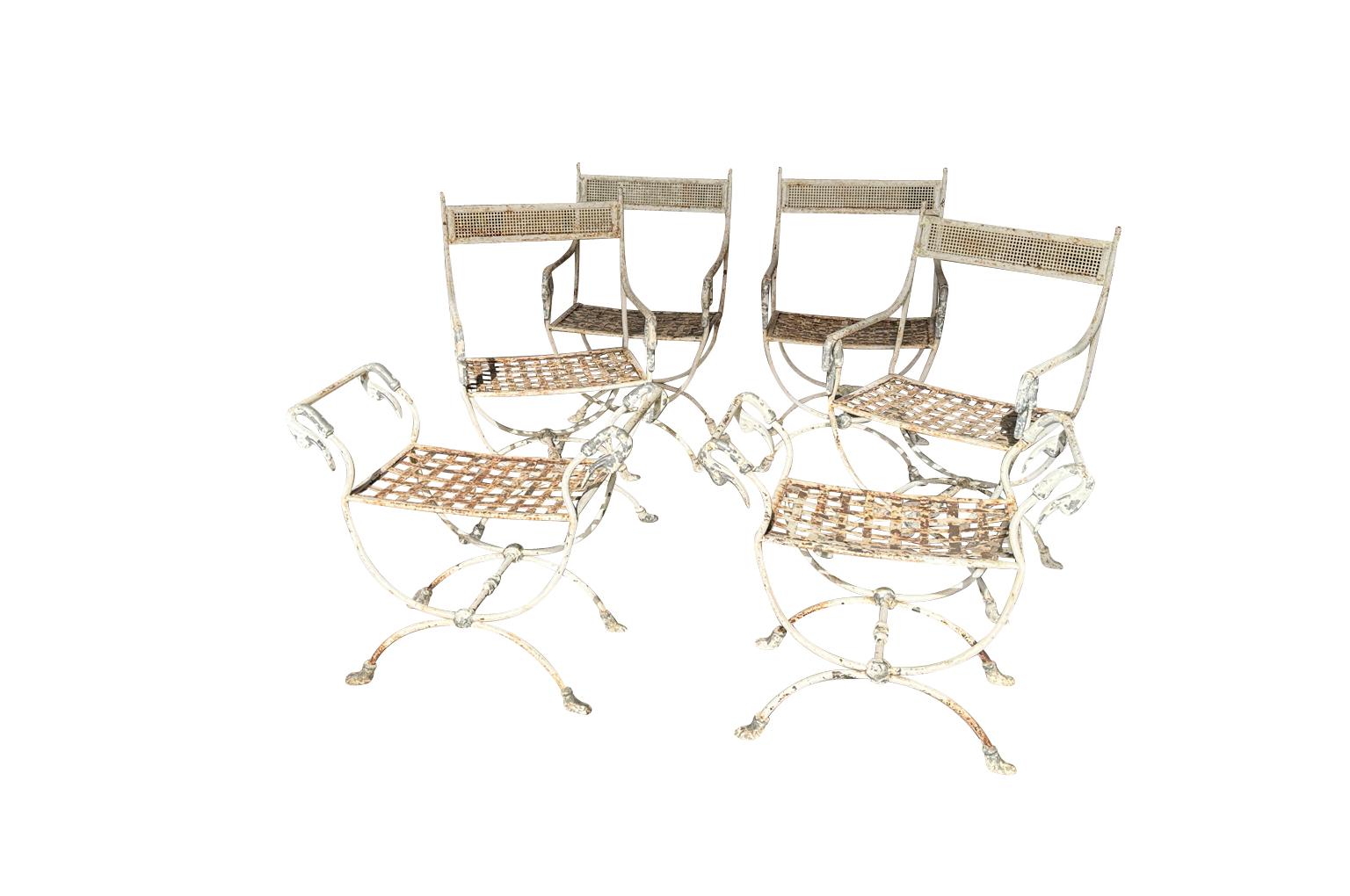 Garden Set Of Curule Form Garden Chairs And Stools In Good Condition In Round Top, TX