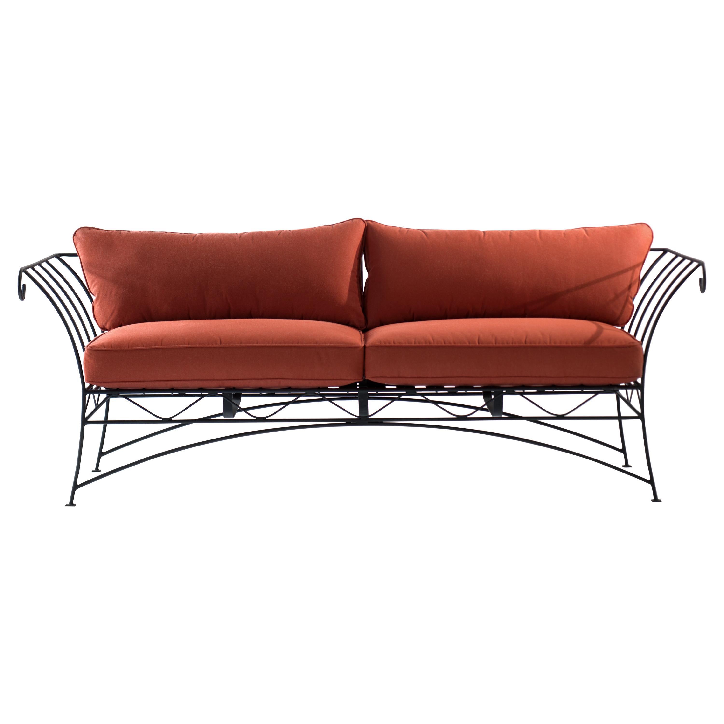 Garden Sofa, Ebonized Steel Frame Garden Sofa with Water Resistant Cushions For Sale
