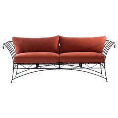 Garden Sofa, Ebonized Steel Frame Garden Sofa with Water Resistant Cushions