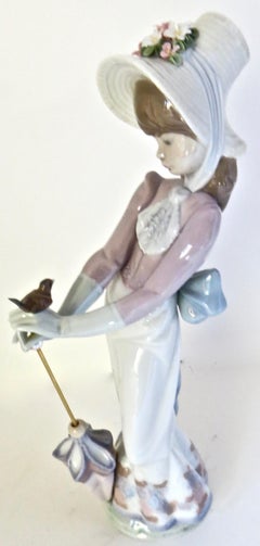 "Garden Song" Porcelain Figure by Lladro Spain. Depicts Young Girl with Parasol