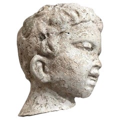 Garden Statue Fragment of Boy in Cast Stone, France, circa 1980's