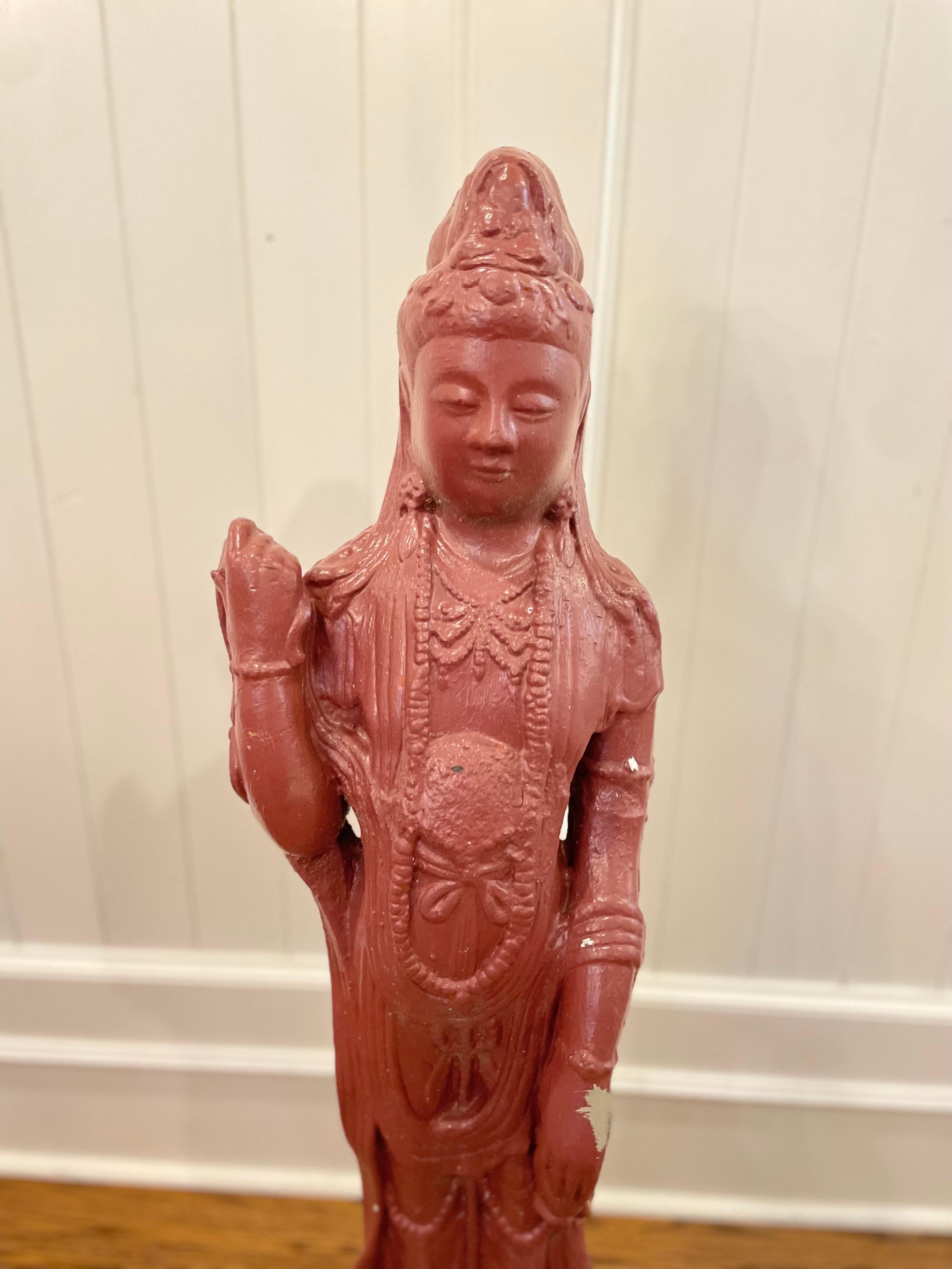 Vintage Kwan Guan Yin Cement Garden Statue
Very detailed
Gorgeous color 
Heavy cement

Sourced from the estate of a Kentucky Doctor with an exquisite perfectly executed Mid Century Home.