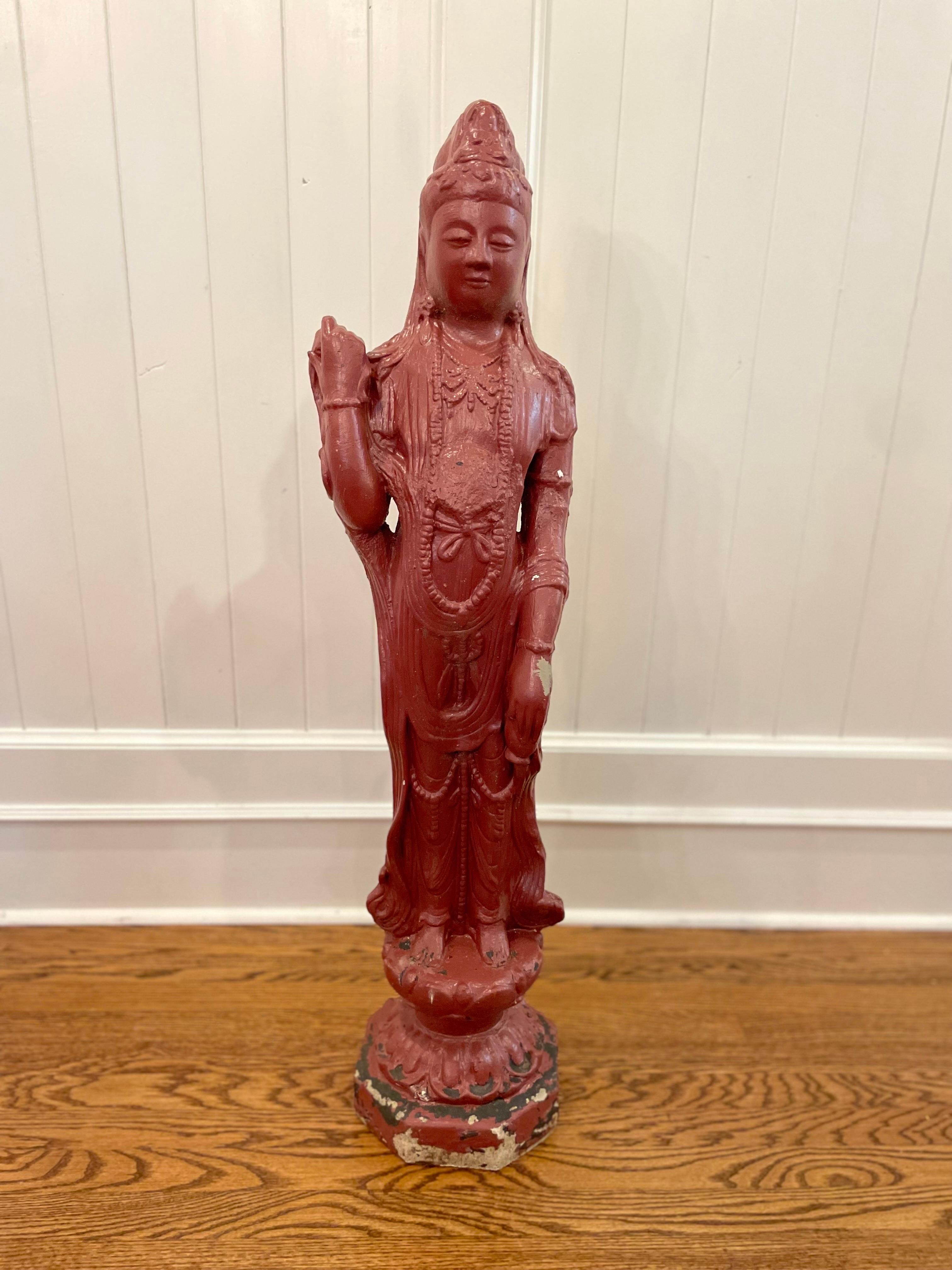 Garden Statue Kwan Guan Yin Asian Budda Goddess of Compassion, Mercy, and Love In Good Condition For Sale In Cookeville, TN