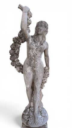 Garden Statue of a Female Figure Holding a Floral Garland, Vicenza Stone Italy