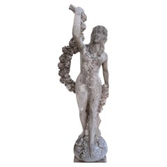 Garden Statue of a Female Figure Holding a Floral Garland, Vicenza Stone Italy