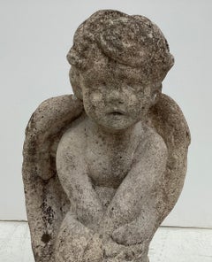 Garden Stone Winged Sitting Angel or Cherub