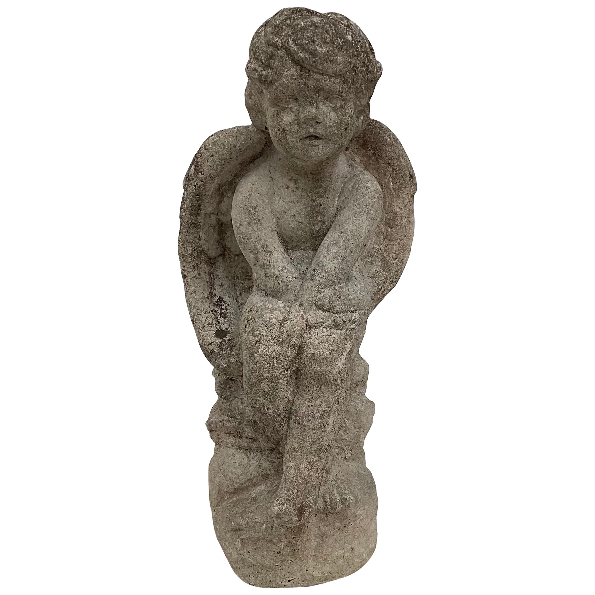 Garden Stone Winged Sitting Angel or Cherub