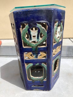 Garden Stool Blue Chinese Glazed Ceramic Porcelain Outdoor Indoor Side Table