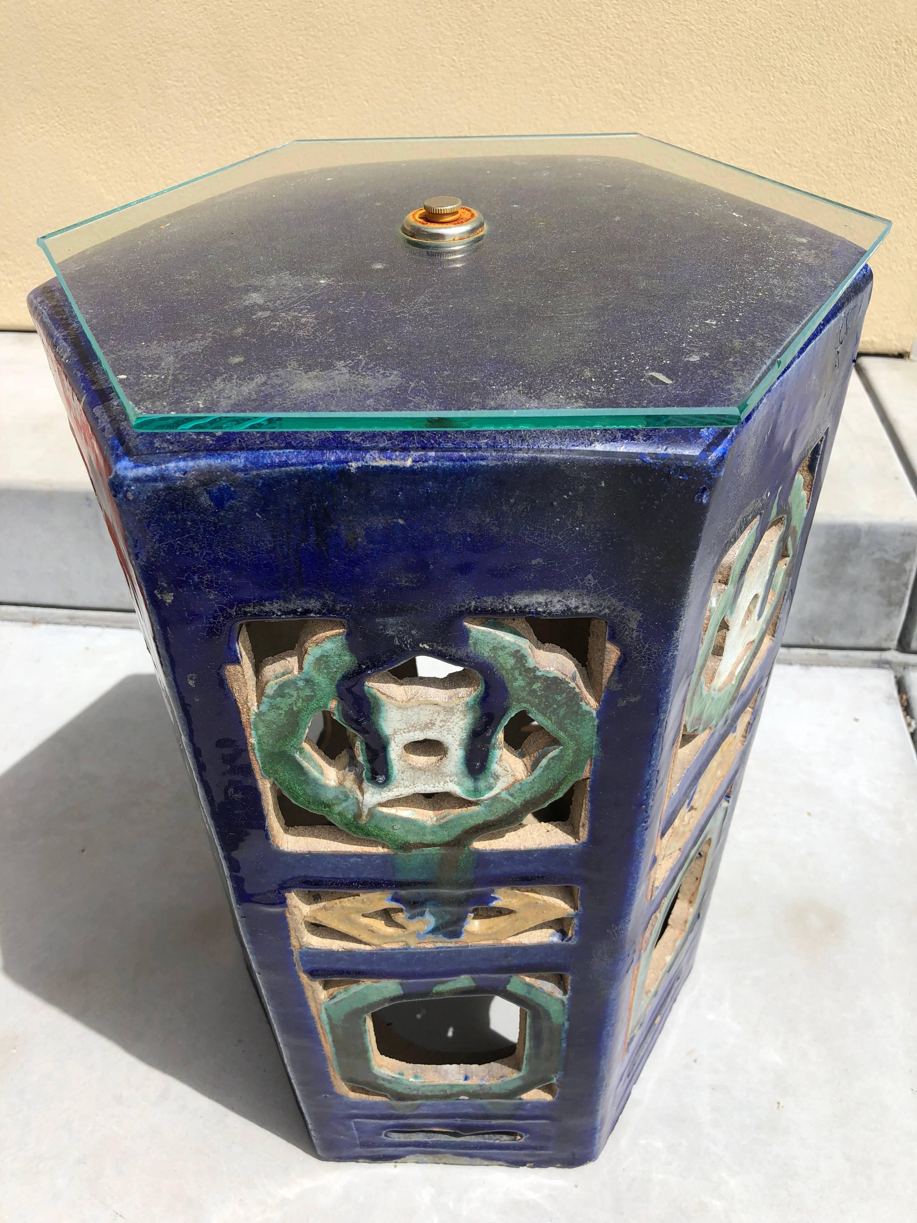 Hand-Painted Garden Stool Blue Chinese Glazed Ceramic Porcelain Outdoor Indoor Side Table For Sale