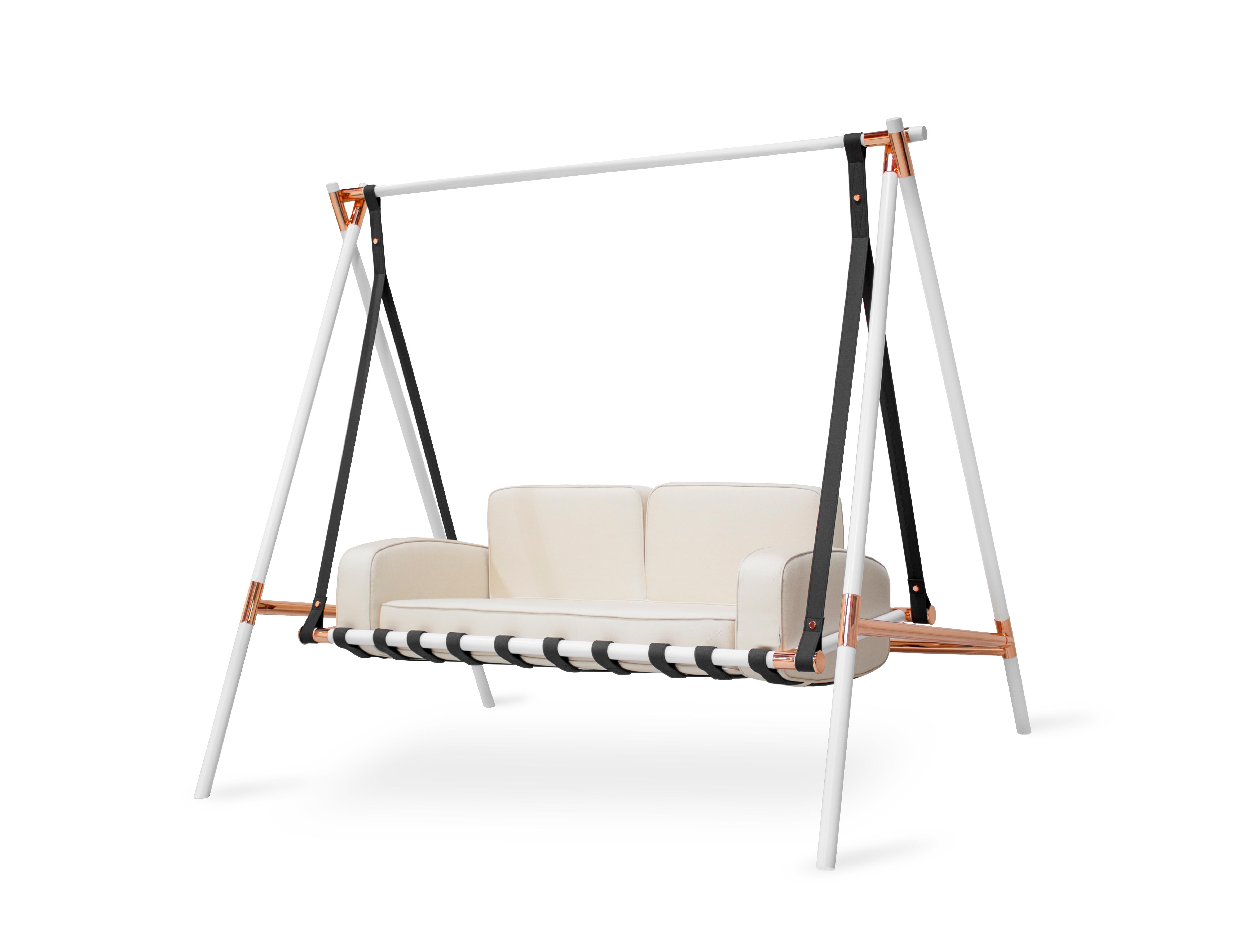 XXI secolo e contemporaneo Altalena da giardino con telaio in acciaio inossidabile bianco e tessuto ecologico impermeabile in vendita