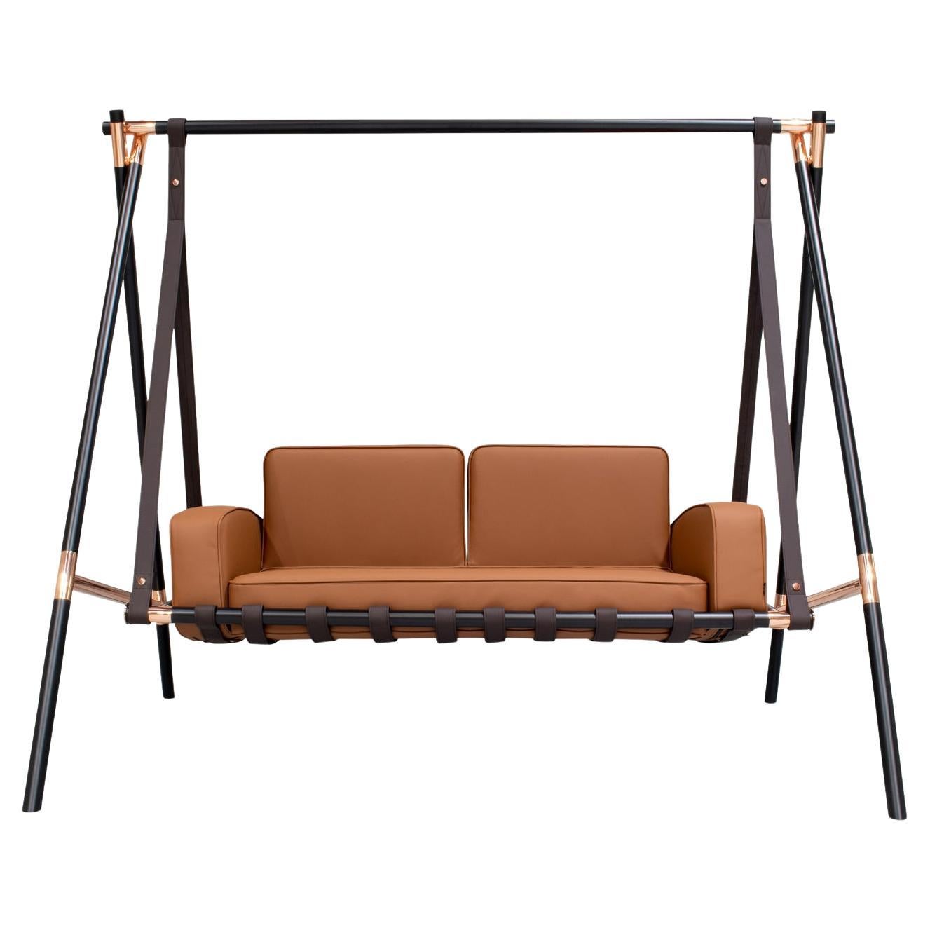 Garden Swing Sofa with Stainless Steel Frame, Waterproof Leather Upholstery