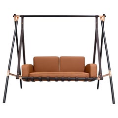 Garten-Swing-Sofa mit Gestell aus Edelstahl und wasserdichter Lederpolsterung