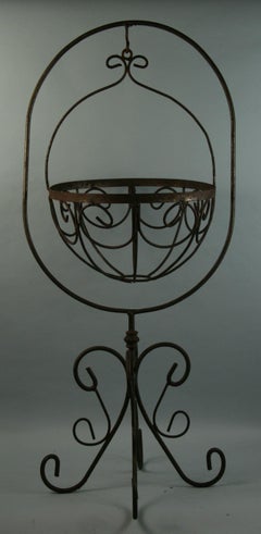 Vintage Metal Garden Basket Plant Stand, 1960, 39.5" Tall, Antique