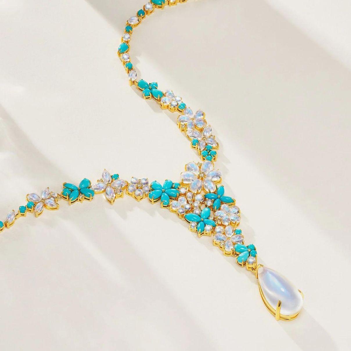 Women's Nina Zhou Symphony Turquoise Moonstone Diamond Necklace For Sale