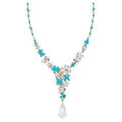 Collar Nina Zhou Sinfonía Turquesa Piedra Lunar Diamante