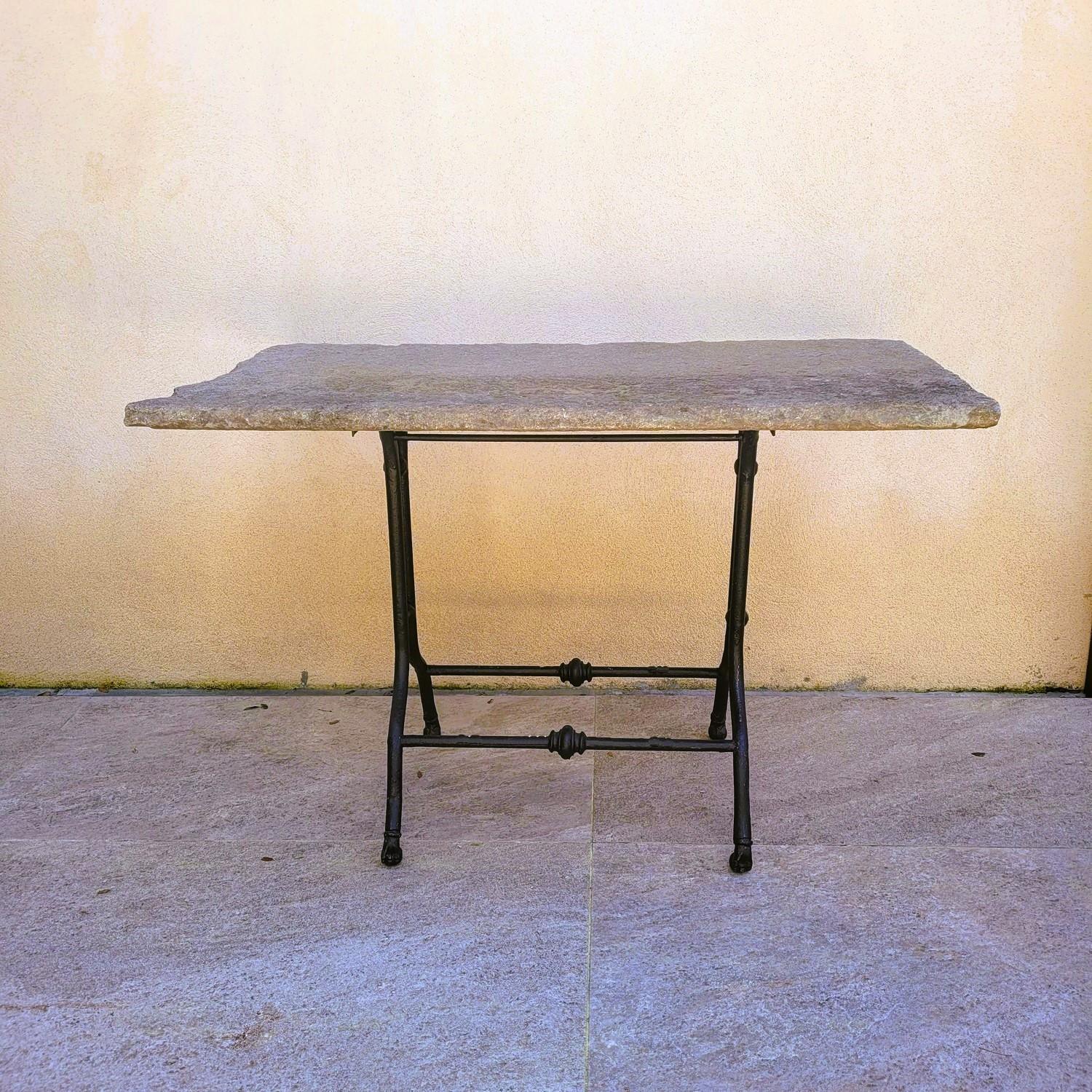 Garden Table, Stone And Iron, Late 19th Century In Good Condition For Sale In MARSEILLE, FR
