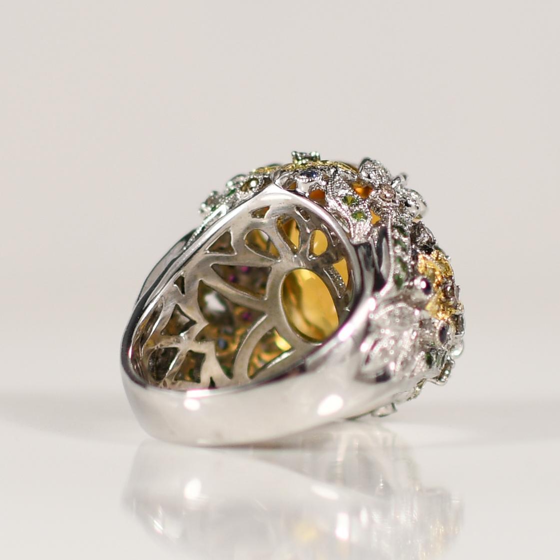 Garten Thema Edelstein Aussage Ring mit Blumen Schmetterling Zinken 14K Gold (Ovalschliff)