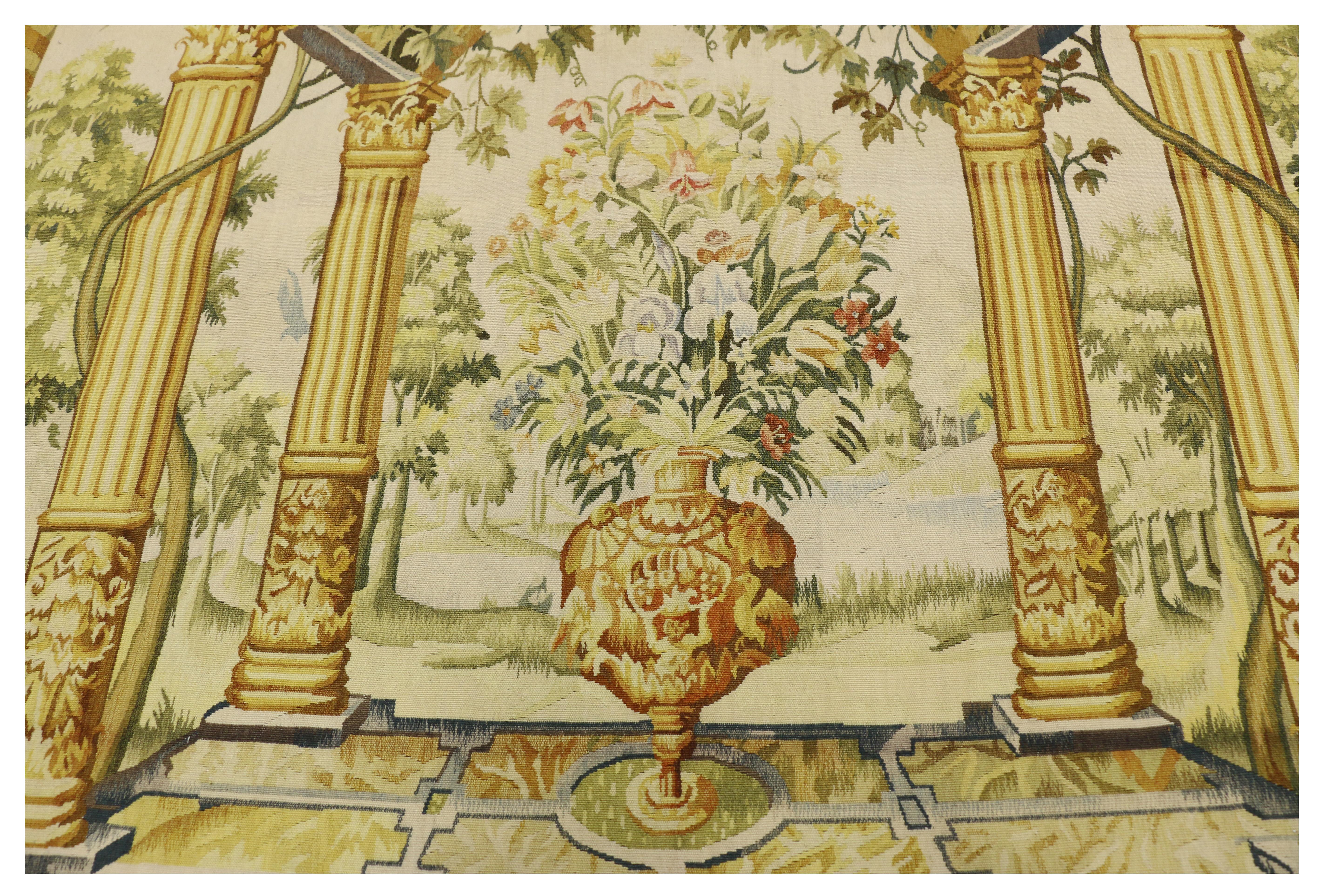 Chinese Garden View Tapestry, Inspired by Jacob Wauters, Flemish Tapestry of a Pergola For Sale