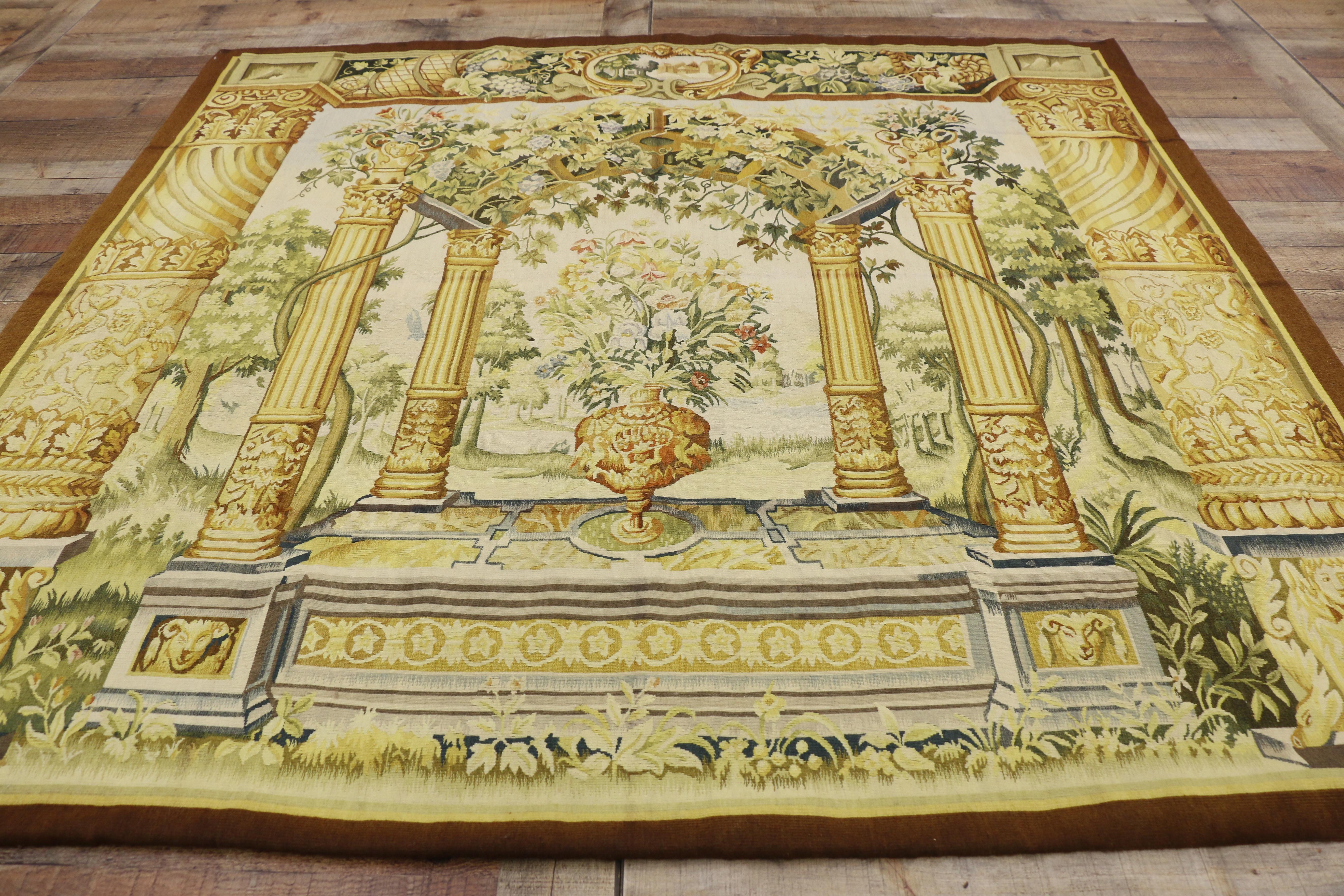 Contemporary Garden View Tapestry, Inspired by Jacob Wauters, Flemish Tapestry of a Pergola For Sale