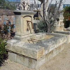 Garden Wall Fountain in Patinated Natural Stone and Old Wrought Iron, Provence