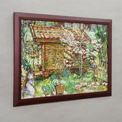 Garden with Blooming Apple Tree – Oil Painting by Alexander Michael, 1997