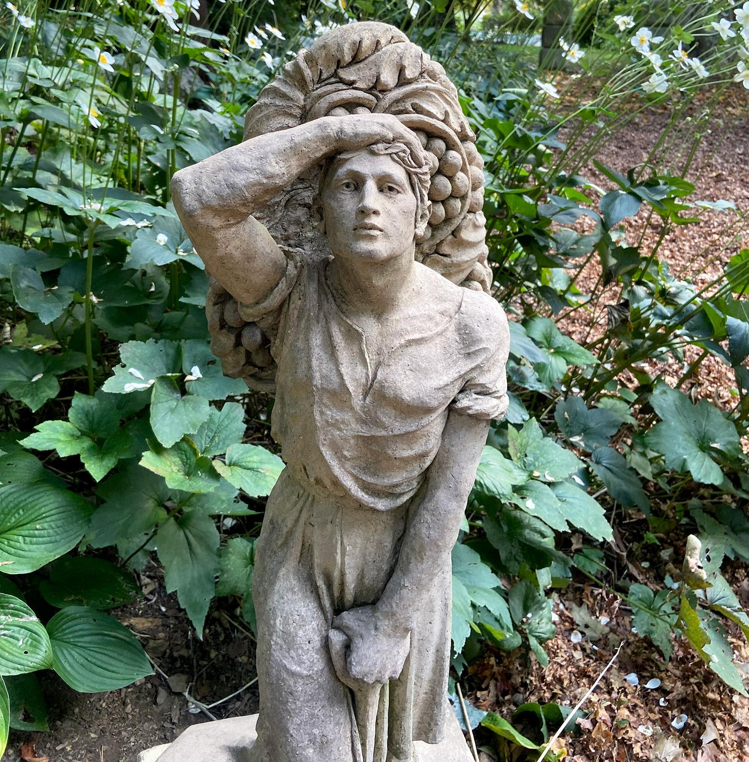 Garden Worker in English Stoneware with Shovel Carrying A Bag of Grapes For Sale 1