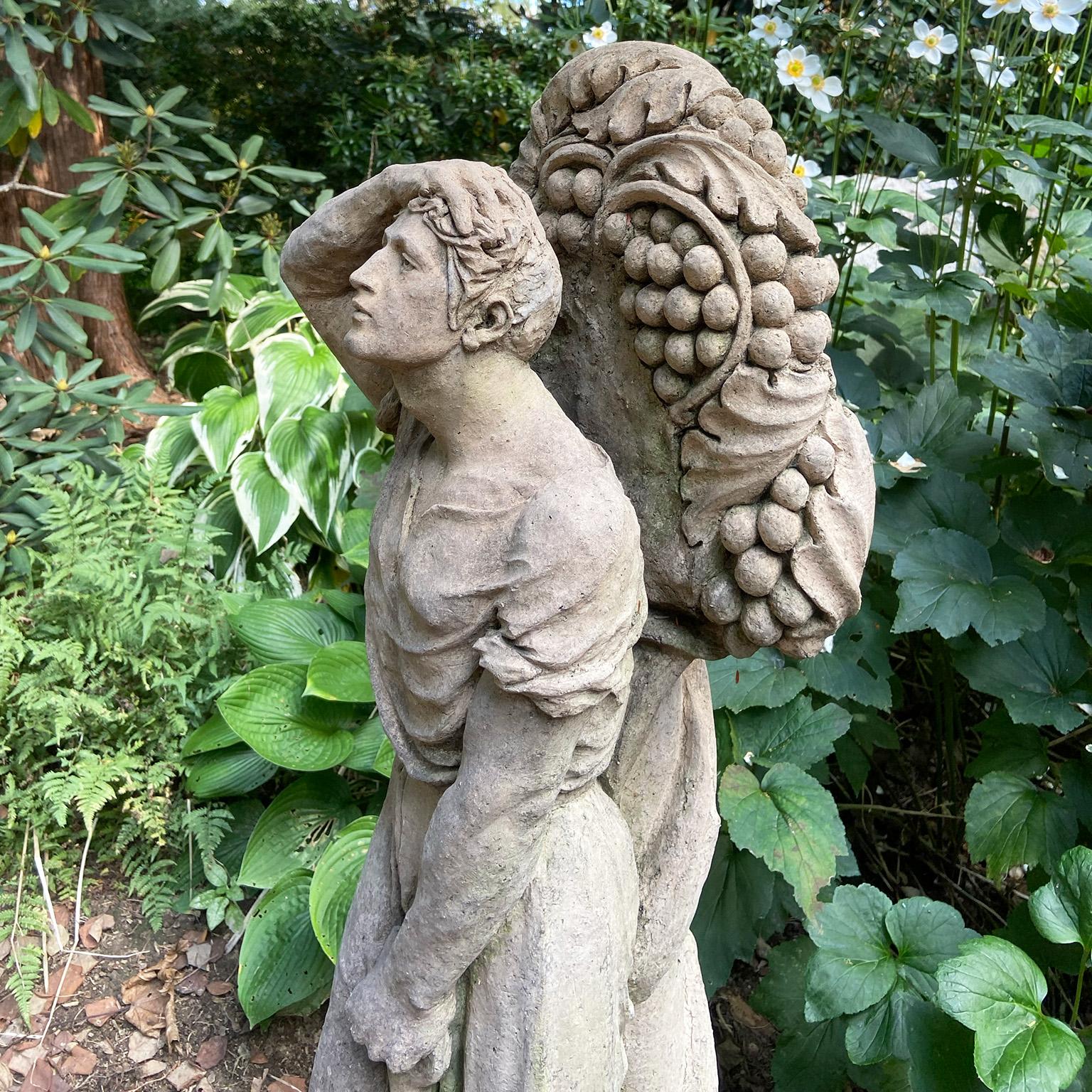 Garden Worker in English Stoneware with Shovel Carrying A Bag of Grapes For Sale 2
