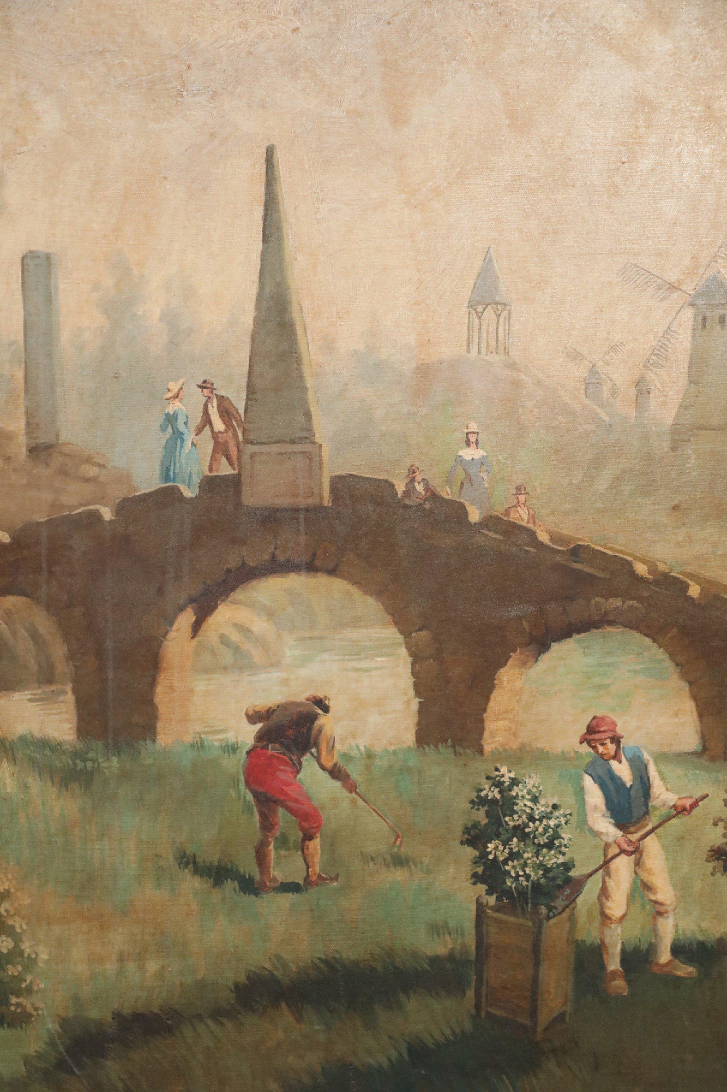 American Gardeners Among the Ruins Oil Painting on Canvas For Sale