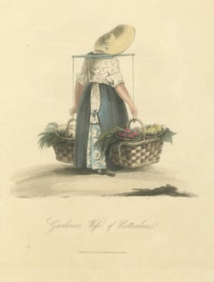 Gardener's Wife of Rotterdam with Produce, Antique Print, 1817