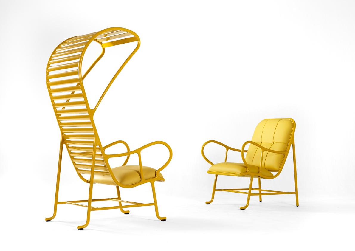 Spanish Contemporary armchair, high gloss yellow, leather, by Jaime Hayon 
