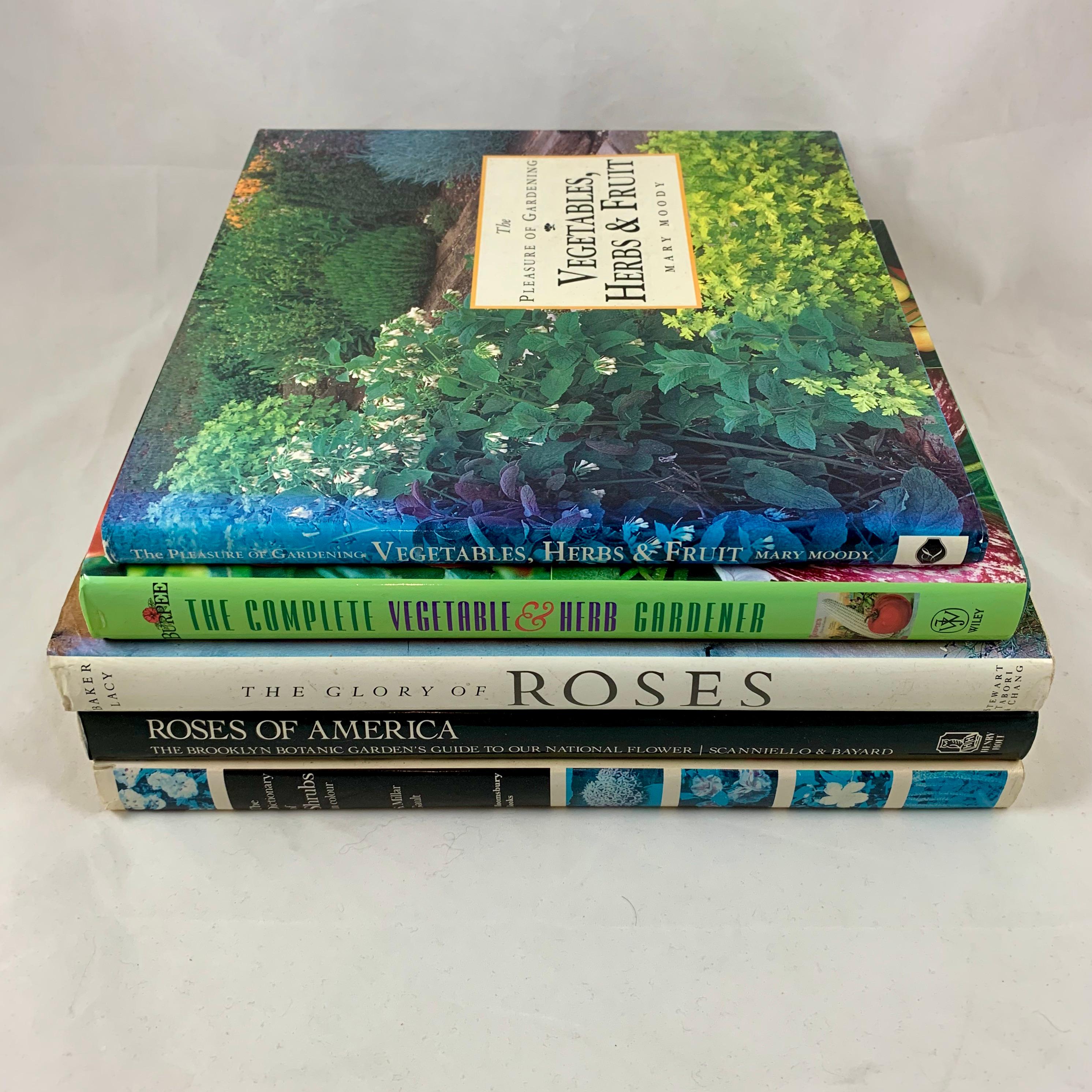 A collection of five hard-bound gardening books, suitable for the beginner and the advanced gardener alike. Covering a wide range of subjects from Roses, Herbs, Shrubs, Vegetables, and Fruit trees. All five books are full of color photos
