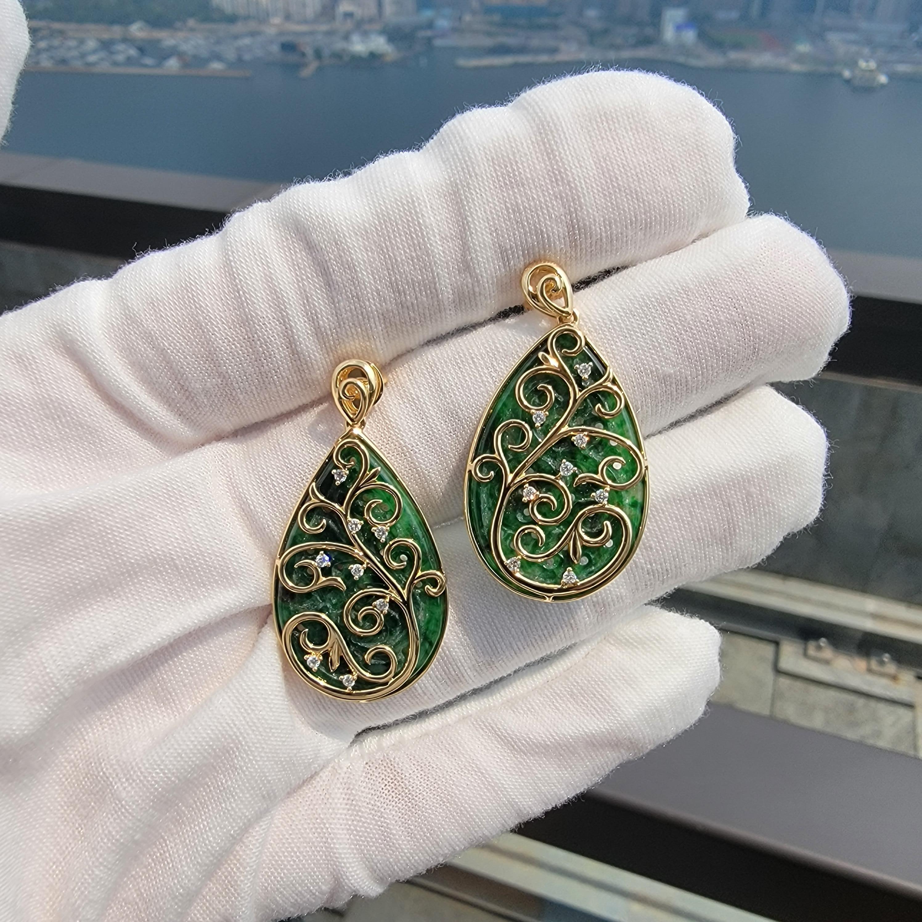 Gardens of Babylon Earrings Certified Burmese A-Jadeite 18K White Gold Diamonds For Sale 11