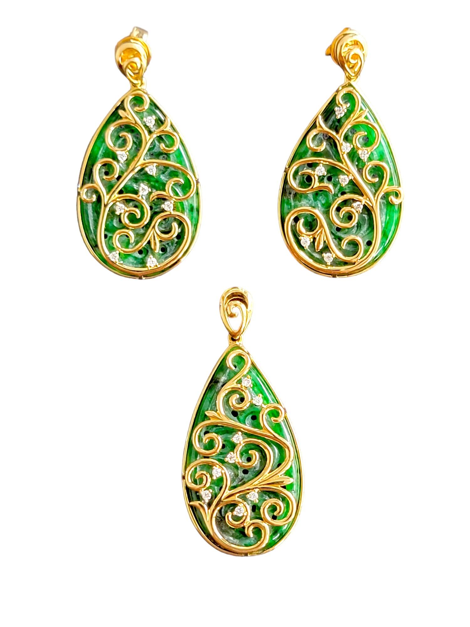 Women's or Men's Gardens of Babylon Earrings Certified Burmese A-Jadeite 18K White Gold Diamonds For Sale