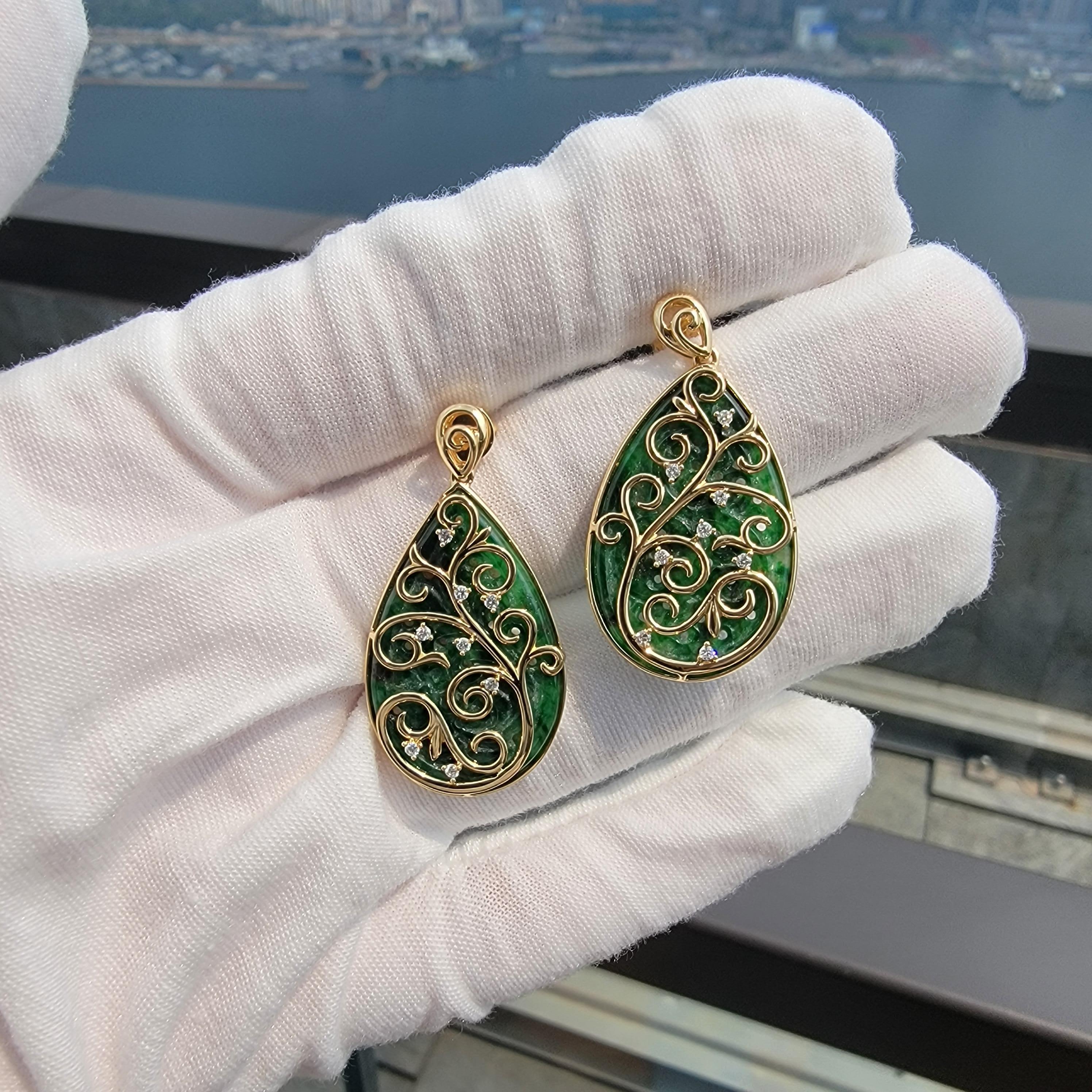 Gardens of Babylon Earrings Certified Burmese A-Jadeite 18K White Gold Diamonds For Sale 7