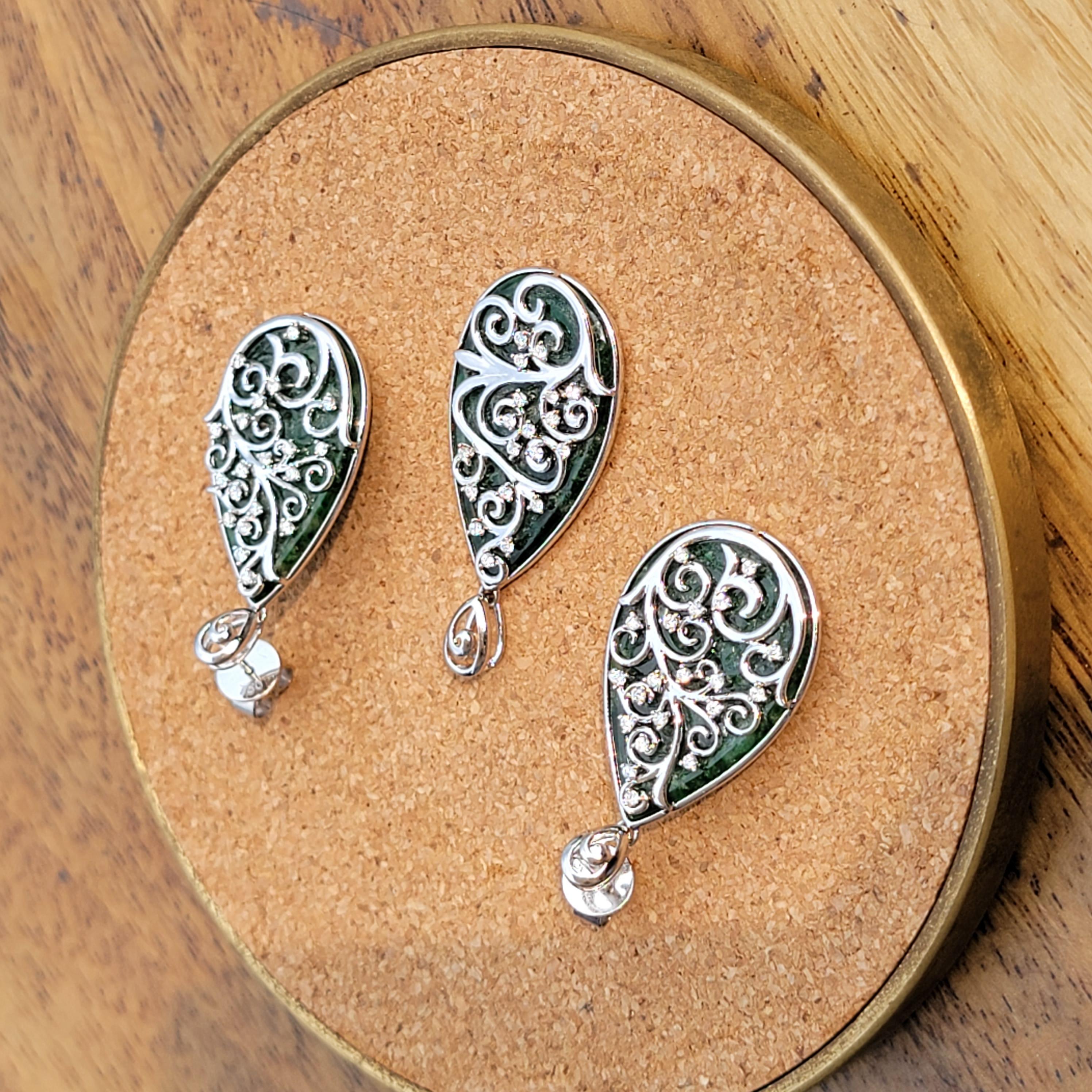 Gardens of Eden Earring/Pendant Set (Cert A-Jadeite, 18K White Gold, Diamonds) For Sale 9