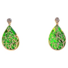 Gardens of Eden Earrings Certified Burmese A-Jadeite, 18K White Gold, Diamonds