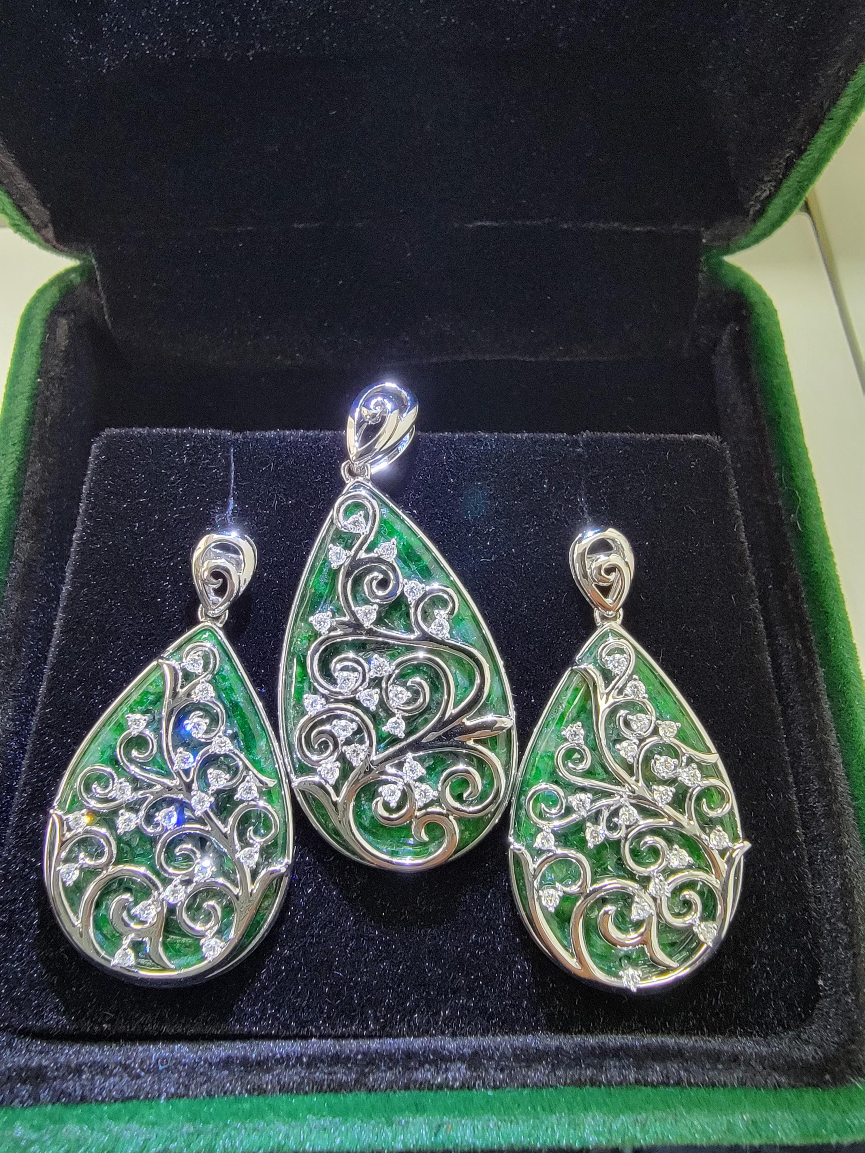 Gardens of Eden Pendant (Certified Burmese A-Jadeite, 18K White Gold, Diamonds) For Sale 4
