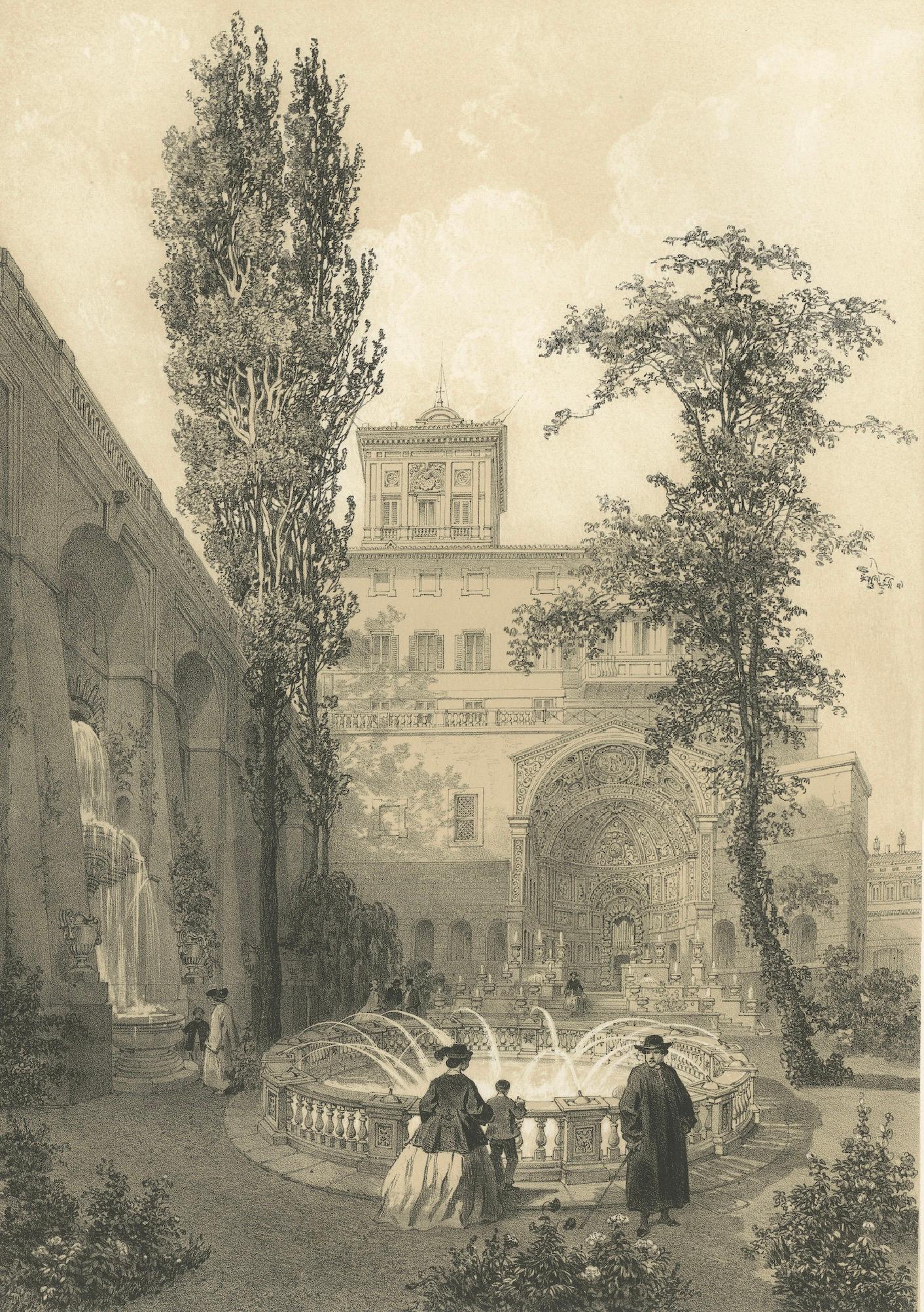 Gardens of the Quirinal Palace, Rome – Elegant Fountain Scene, 1868