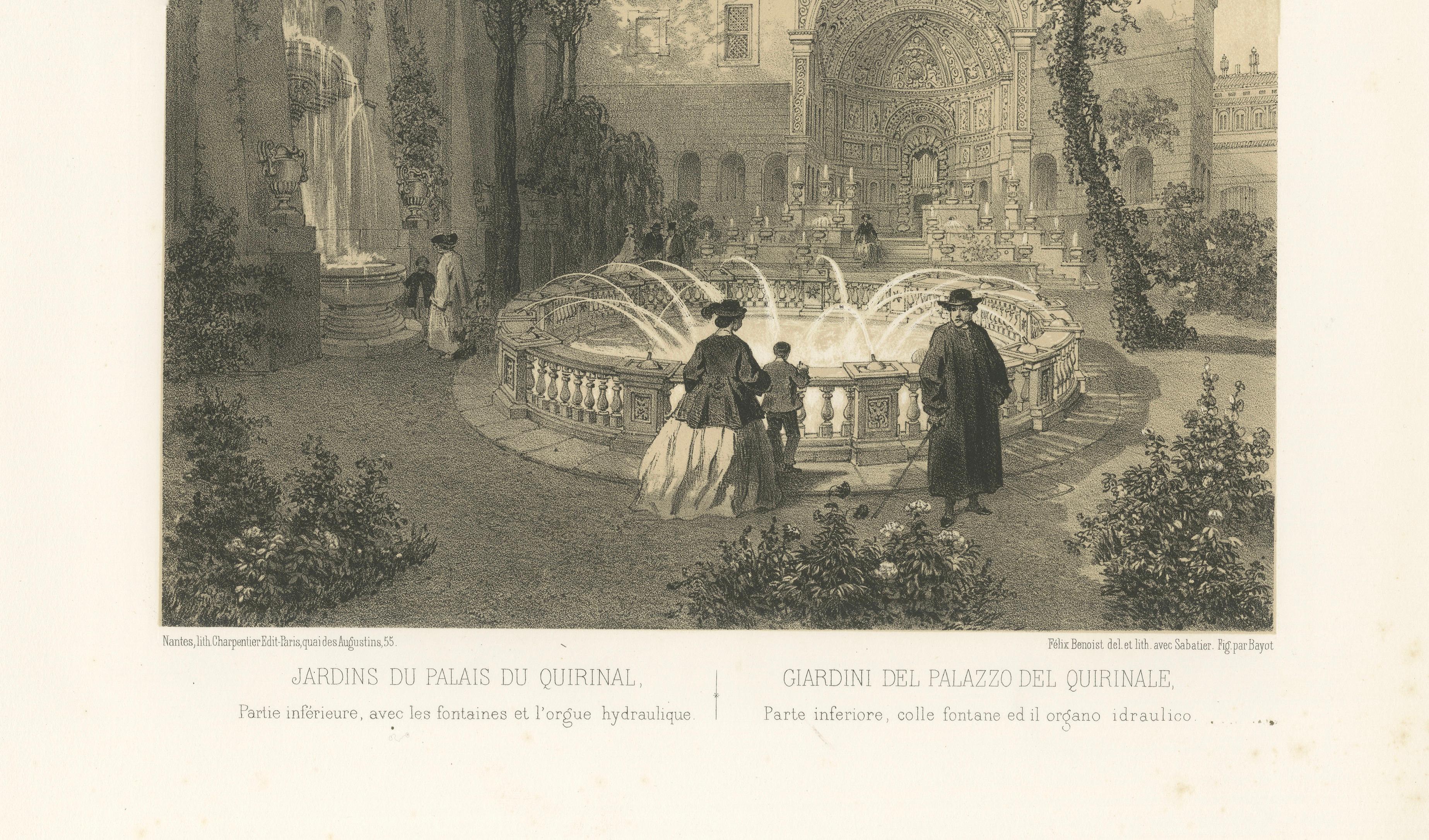 Gardens of the Quirinal Palace, Rome – Elegant Fountain Scene, 1868