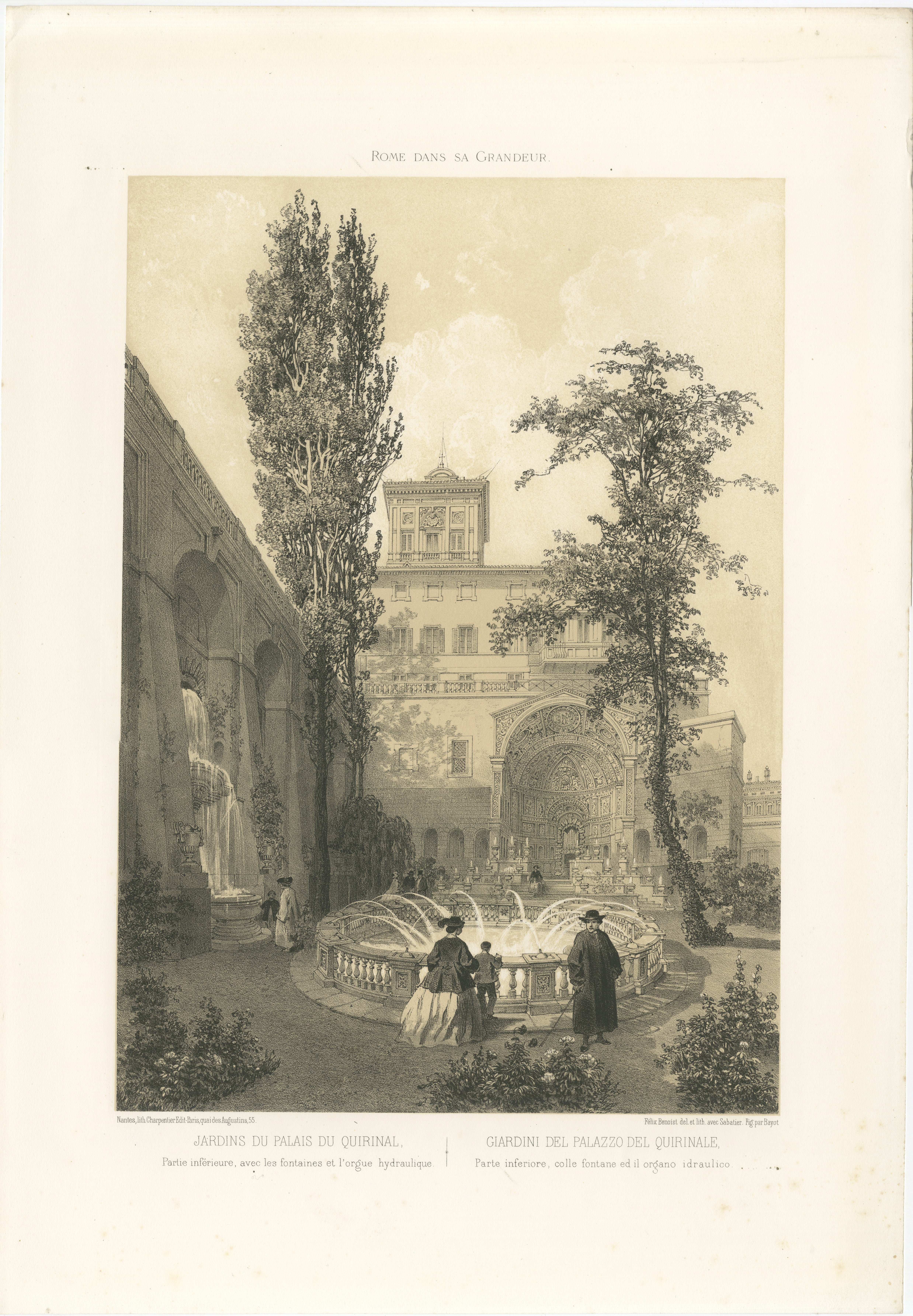 Gardens of the Quirinal Palace, Rome – Elegant Fountain Scene, 1868