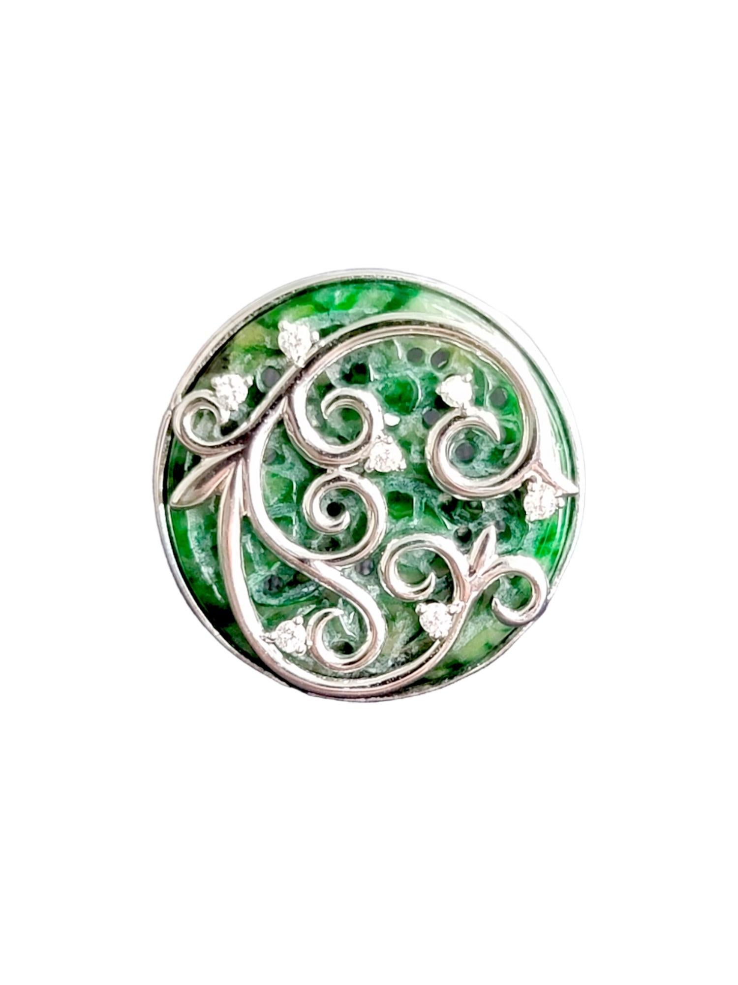 Gardens of Versailles Brooch (with Burmese A-Jadeite, 18K White Gold, Diamonds) For Sale 7