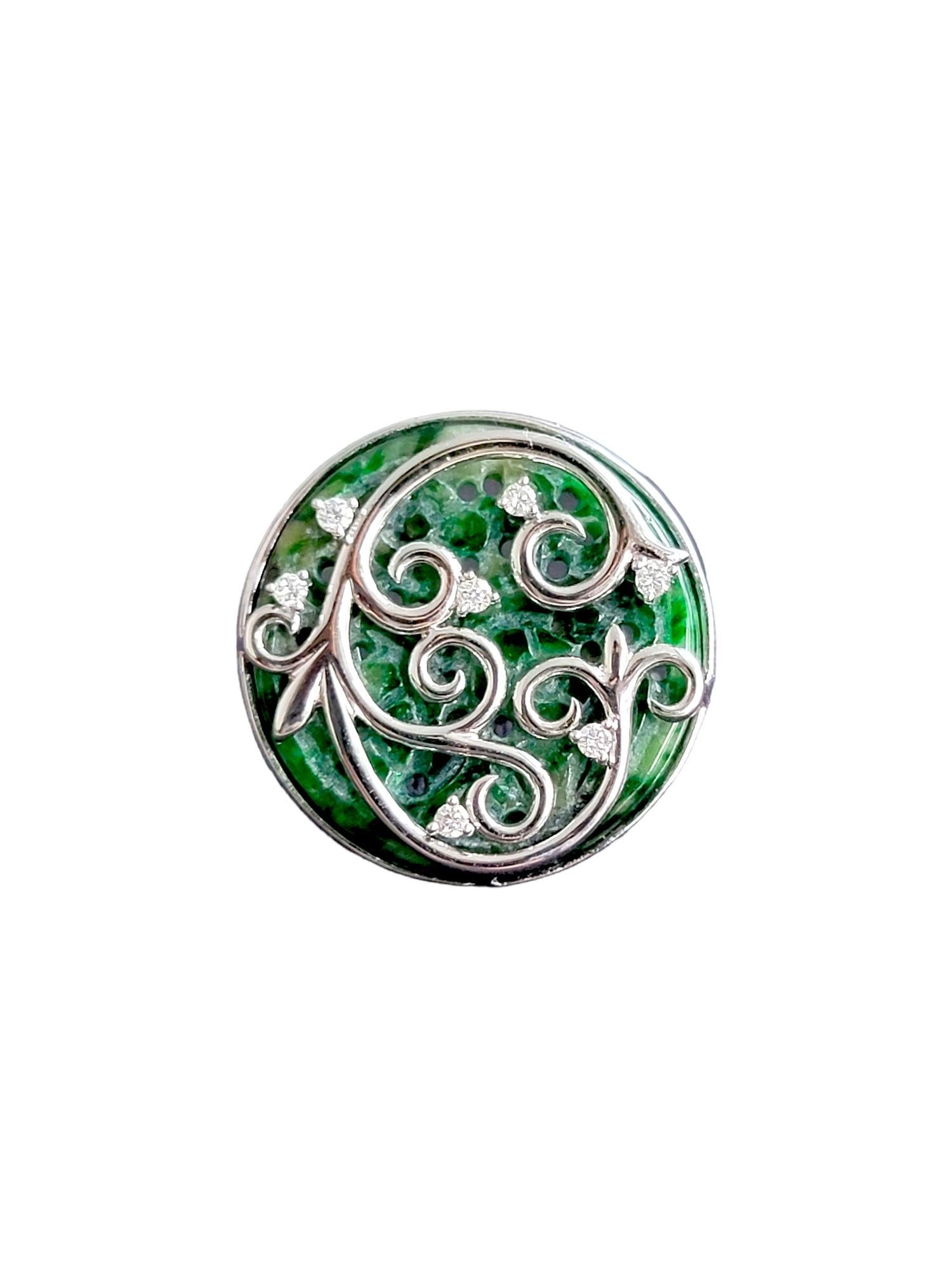 Gardens of Versailles Brooch (with Burmese A-Jadeite, 18K White Gold, Diamonds) In New Condition For Sale In Kowloon, HK