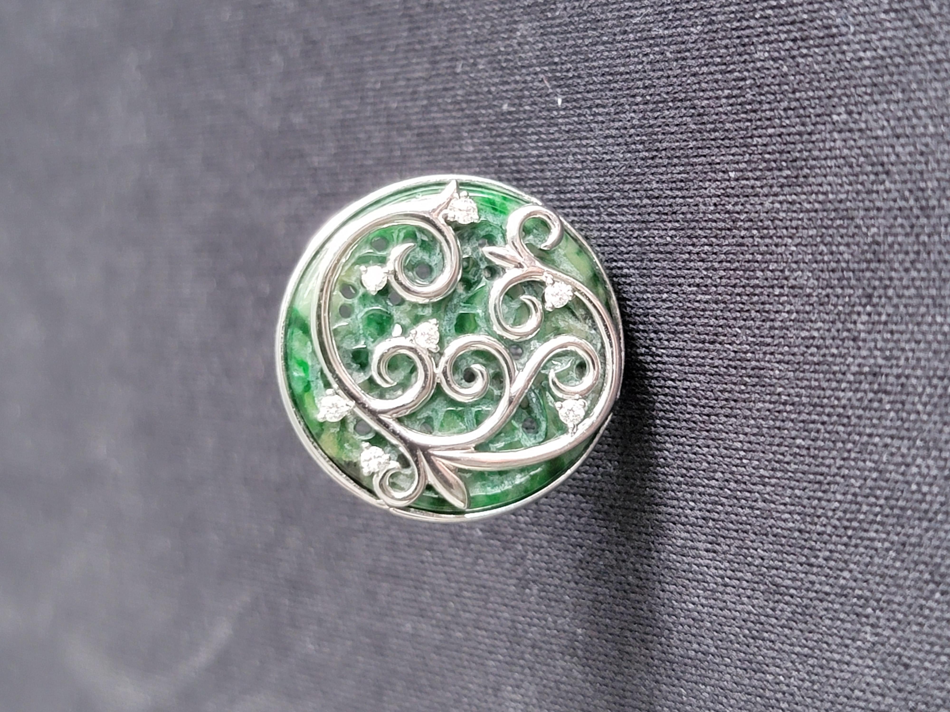 Women's or Men's Gardens of Versailles Brooch (with Burmese A-Jadeite, 18K White Gold, Diamonds) For Sale