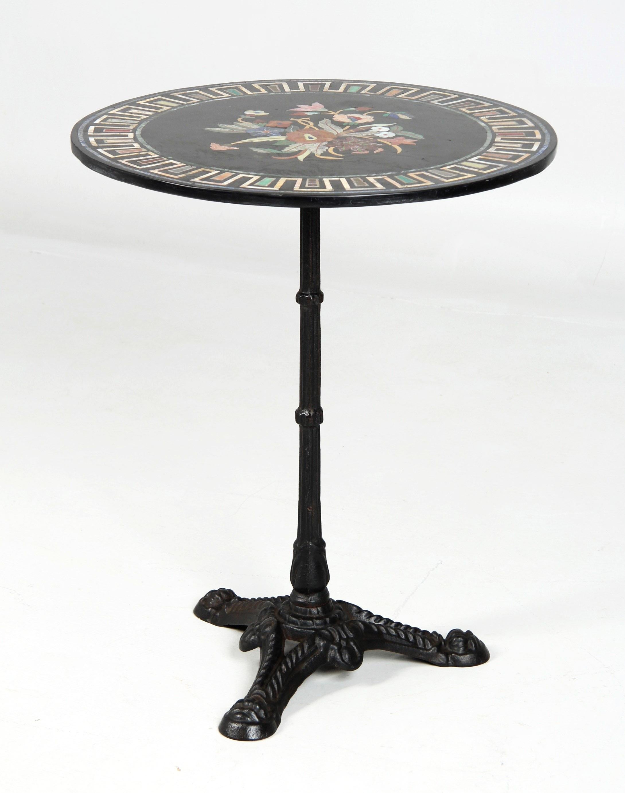 Italian Gardentable, Bistrotable with Pietra Dura Marble Top