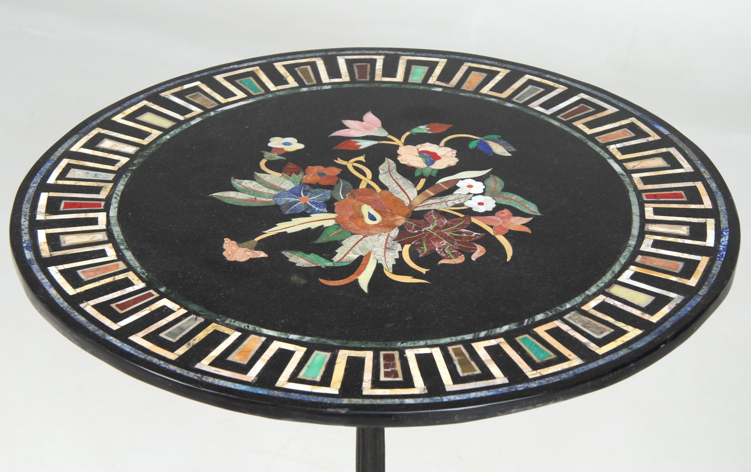 Iron Gardentable, Bistrotable with Pietra Dura Marble Top