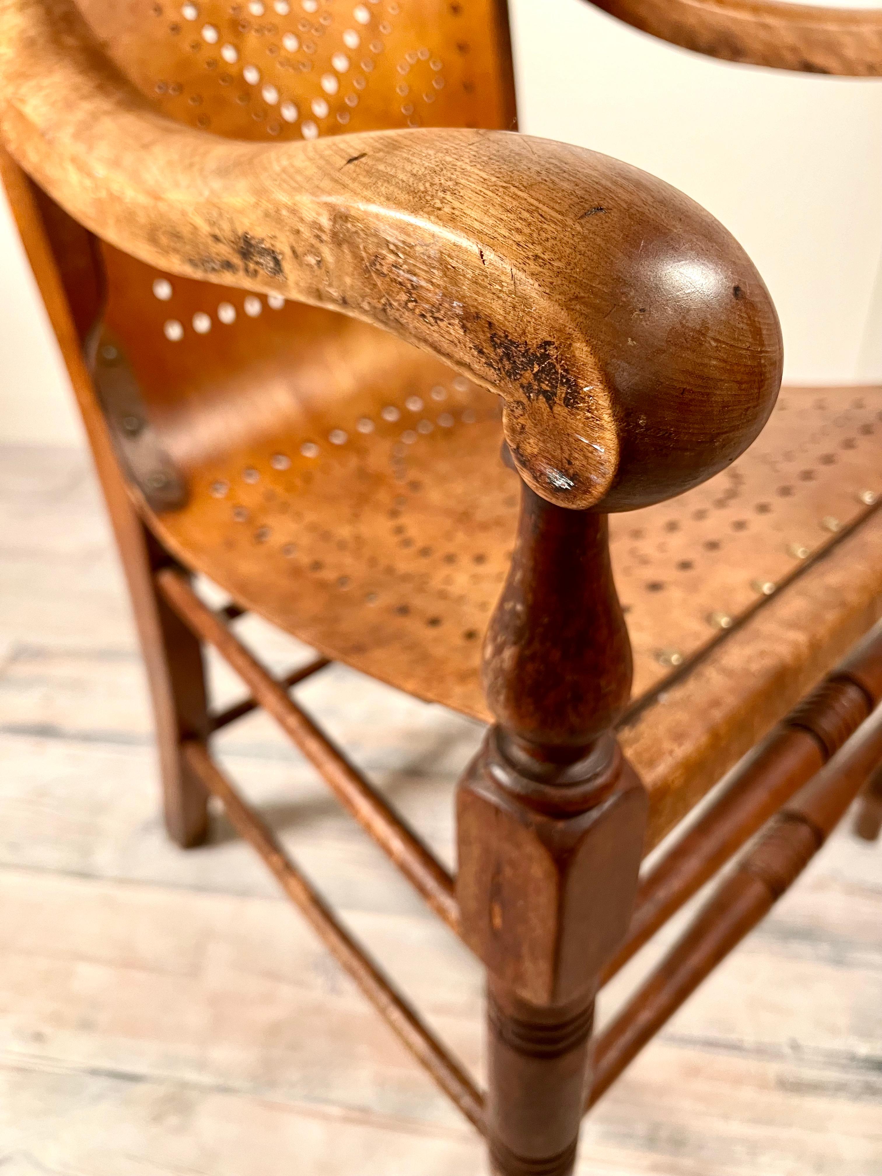 American Craftsman Gardner & Co. Pierced Bent Ply and Oak Frame Arm Chair c.1872 For Sale